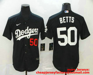 Men's Los Angeles Dodgers #50 Mookie Betts Black With Red Number Stitched MLB Cool Base Nike Jersey