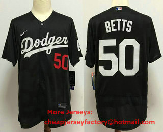 Men's Los Angeles Dodgers #50 Mookie Betts Black Stitched MLB Flex Base Nike Jersey