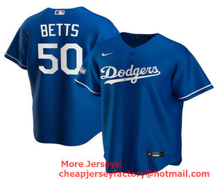 Men's Los Angeles Dodgers #50 Mookie Betts Blue 2020 World Series Champions Stitched MLB Cool Base Nike Jersey
