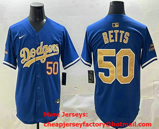 Men's Los Angeles Dodgers #50 Mookie Betts Blue 2025 Gold Collection Limited Jersey