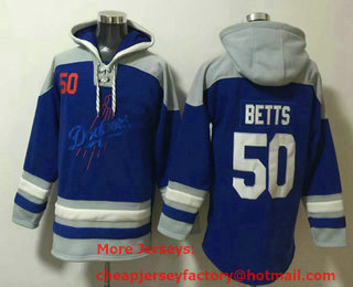 Men's Los Angeles Dodgers #50 Mookie Betts Blue Ageless Must Have Lace Up Pullover Hoodie