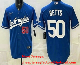Men's Los Angeles Dodgers #50 Mookie Betts Blue Alternate Stadium Jersey