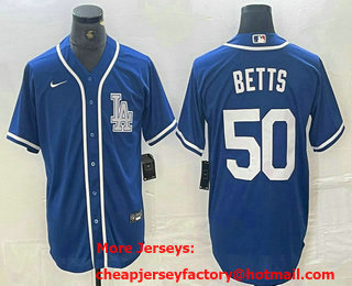 Men's Los Angeles Dodgers #50 Mookie Betts Blue Cool Base Stitched Baseball Jersey 01