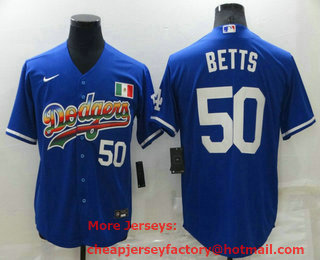 Men's Los Angeles Dodgers #50 Mookie Betts Blue Mexico Cool Base Nike Jersey
