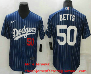 Men's Los Angeles Dodgers #50 Mookie Betts Blue Pinstripe Stitched MLB Cool Base Nike Jersey