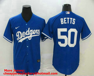Men's Los Angeles Dodgers #50 Mookie Betts Blue Stitched MLB Cool Base Nike Jersey