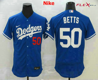 Men's Los Angeles Dodgers #50 Mookie Betts Blue Stitched MLB Flex Base Nike Jersey