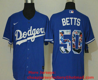Men's Los Angeles Dodgers #50 Mookie Betts Blue Unforgettable Moment Stitched Fashion MLB Cool Base Nike Jersey