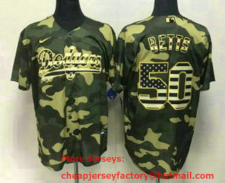 Men's Los Angeles Dodgers #50 Mookie Betts Camo Flag Stitched Cool Base Nike Jersey