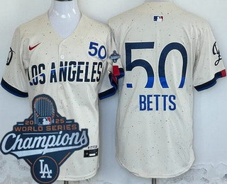 Men's Los Angeles Dodgers #50 Mookie Betts Cream City 2025 World Series Champions Limited Jersey