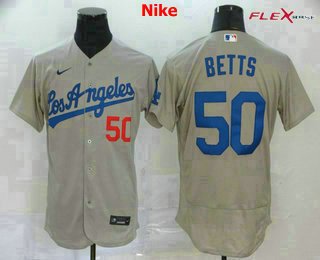 Men's Los Angeles Dodgers #50 Mookie Betts Gray Road Stitched MLB Flex Base Nike Jersey