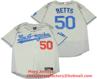Men's Los Angeles Dodgers #50 Mookie Betts Gray With LosAngeles Style Stitched MLB Flex Base Nike Jersey