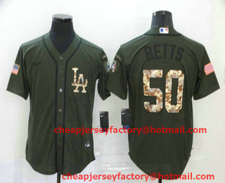 Men's Los Angeles Dodgers #50 Mookie Betts Green Salute To Service Stitched MLB Cool Base Nike Jersey