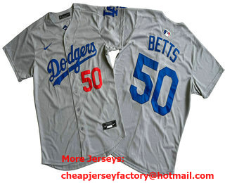 Men's Los Angeles Dodgers #50 Mookie Betts Grey 2024 Player Number Limited Cool Base Jersey