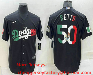 Men's Los Angeles Dodgers #50 Mookie Betts Mexico Black Cool Base Stitched Baseball Jersey