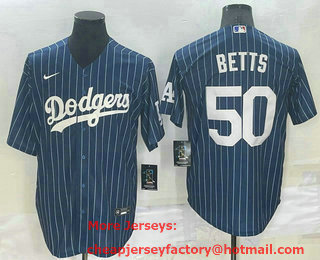 Men's Los Angeles Dodgers #50 Mookie Betts Navy Blue Pinstripe Stitched MLB Cool Base Nike Jersey