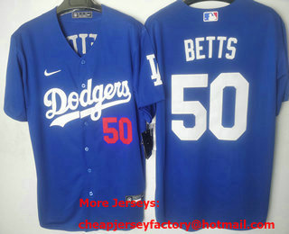 Men's Los Angeles Dodgers #50 Mookie Betts Number Blue Stitched Cool Base Nike Jersey