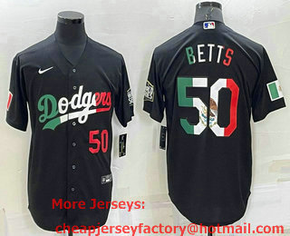 Men's Los Angeles Dodgers #50 Mookie Betts Number Mexico Black Cool Base Stitched Baseball Jersey