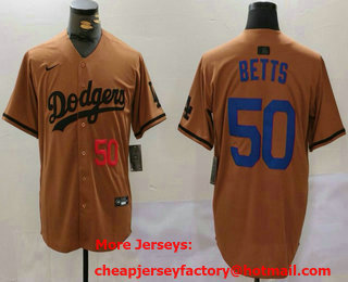 Men's Los Angeles Dodgers #50 Mookie Betts Number Olive Cool Base Limited Stitched Jersey