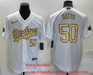 Men's Los Angeles Dodgers #50 Mookie Betts Number White 2022 All Star Stitched Cool Base Nike Jersey