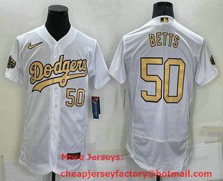 Men's Los Angeles Dodgers #50 Mookie Betts Number White 2022 All Star Stitched Flex Base Nike Jersey