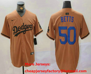 Men's Los Angeles Dodgers #50 Mookie Betts Olive Cool Base Limited Stitched Jersey