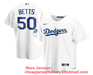 Men's Los Angeles Dodgers #50 Mookie Betts White 2020 World Series Champions Stitched MLB Cool Base Nike Jersey