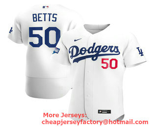 Men's Los Angeles Dodgers #50 Mookie Betts White 2020 World Series Champions Stitched MLB Flex Base Nike Jersey