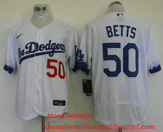 Men's Los Angeles Dodgers #50 Mookie Betts White 2021 City Connect Flex Base Stitched Jersey