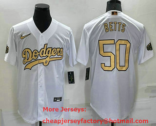 Men's Los Angeles Dodgers #50 Mookie Betts White 2022 All Star Stitched Cool Base Nike Jersey