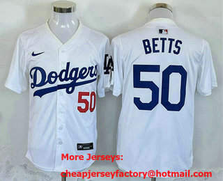 Men's Los Angeles Dodgers #50 Mookie Betts White 2024 Elite Stitched Jersey