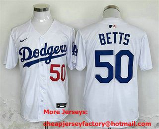 Men's Los Angeles Dodgers #50 Mookie Betts White 2024 Limited Stitched Jersey