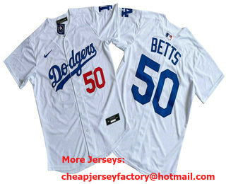 Men's Los Angeles Dodgers #50 Mookie Betts White 2024 Player Number Limited Cool Base Jersey
