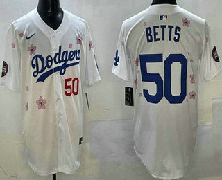 Men's Los Angeles Dodgers #50 Mookie Betts White 2025 Tokyo Series Limited Jersey