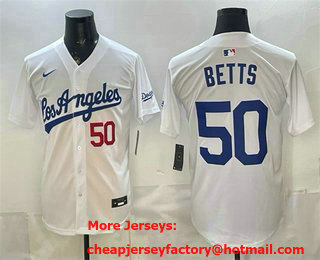 Men's Los Angeles Dodgers #50 Mookie Betts White Alternate Stadium Jersey