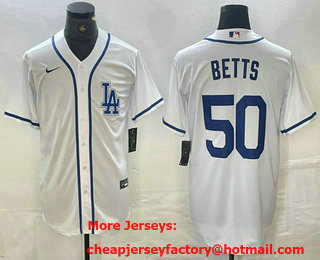 Men's Los Angeles Dodgers #50 Mookie Betts White Cool Base Stitched Baseball Jersey 01
