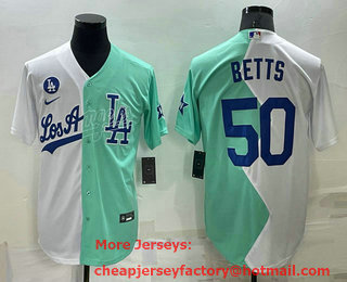 Men's Los Angeles Dodgers #50 Mookie Betts White Green Two Tone 2022 Celebrity Softball Game Cool Base Jersey