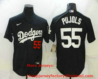 Men's Los Angeles Dodgers #55 Albert Pujols Black Number Stitched MLB Cool Base Nike Jersey