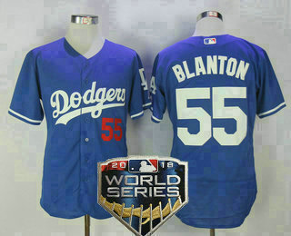 Men's Los Angeles Dodgers #55 Joe Blanton Royal Blue 2018 World Series Patch Stitched MLB Majestic Flex Base Jersey