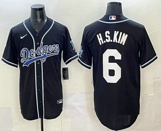 Men's Los Angeles Dodgers #6 Hyeseong Kim Black Cool Base Stitched Baseball Jersey