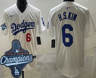 Men's Los Angeles Dodgers #6 Hyeseong Kim White 2025 World Series Champions Limited Jersey
