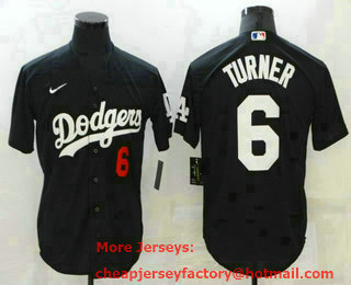 Men's Los Angeles Dodgers #6 Trea Turner Black Stitched Number MLB Cool Base Nike Jersey
