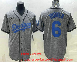 Men's Los Angeles Dodgers #6 Trea Turner Grey Gridiron Cool Base Stitched Baseball Jersey