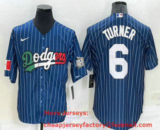 Men's Los Angeles Dodgers #6 Trea Turner Navy Blue Pinstripe 2020 World Series Cool Base Nike Jersey