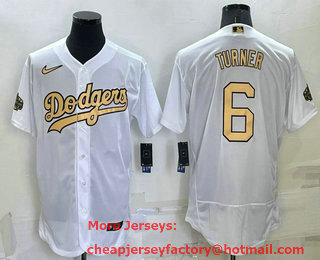 Men's Los Angeles Dodgers #6 Trea Turner White 2022 All Star Stitched Flex Base Nike Jersey