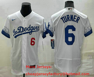 Men's Los Angeles Dodgers #6 Trea Turner White 2022 City Connect Flex Base Stitched Jersey