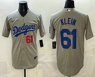 Men's Los Angeles Dodgers #61 Will Klein Grey Cool Base Jersey