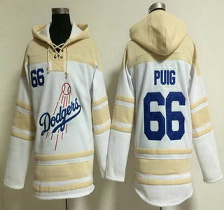Men's Los Angeles Dodgers #66 Yasiel Puig Home White Hoody