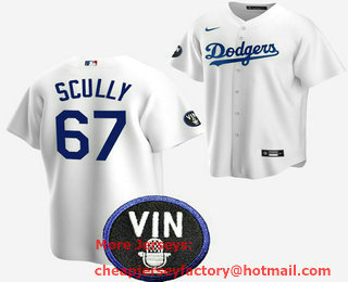 Men's Los Angeles Dodgers #67 Vin Scully 2022 White Vin Scully Patch Cool Base Stitched Jersey
