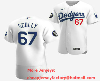 Men's Los Angeles Dodgers #67 Vin Scully 2022 White Vin Scully Patch Flex Base Stitched Baseball Jersey